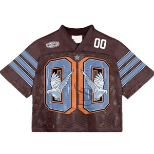 Venta al por mayor personalizada Boxy Mesh O Neck Jersey Streetwear Oversized Mesh American Football Jersey T-shirt Men Mesh Football Shirt - Product Image 5