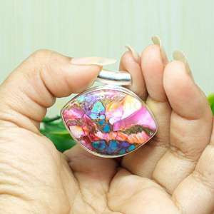 Collar con Colgante de Piedra Preciosa Turquesa Natural de Primera Calidad en Azul, Rosa y Naranja, Colgante de Plata de Ley 925, Colgante de Diseño - Product Image 4