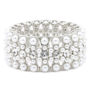 Bracciali e braccialetti eleganti con perle placcati oro di colore bianco - Product Image 1