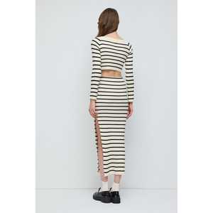 Ensemble décontracté en tricot rayé 2 pièces, jupe midi ample et haut court avec motif brodé pour l'automne, pour tenues - Product Image 6