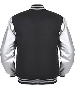 Veste universitaire en cuir de vachette métallisé à manches argentées pour hommes, tissu de laine d'hiver, broderie à capuche, décoration style Letterman, vente en gros - Product Image 2
