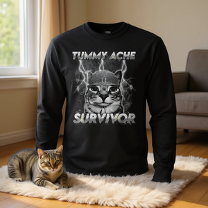 Maglietta a maniche lunghe con stampa di gatti che soffrono di mal di pancia, ispirata ai meme, promozionale, per gatti - Product Image 3