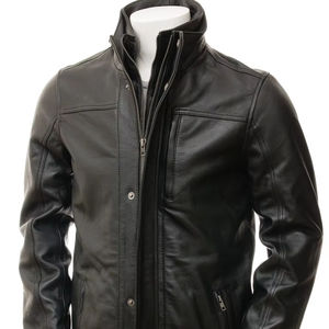 Chaqueta de Motociclista Estilo Slim Fit en Cuero Genuino Negro con Botones, Chaquetas de Cuero, Ropa Exterior Informal - Product Image 1