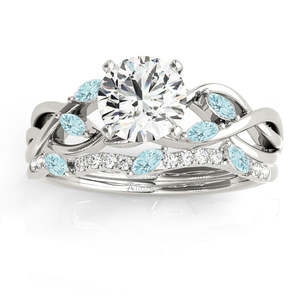 18K White Gold Fine <b>Jewelry</b> <b>Set</b> Marquise Aquamarine & Diamond <b>Bridal</b> <b>Set</b> (0.43ct) - Product Image 1