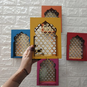 Multi-Color Rajasthani Theme Jharokha Jali Boxes Tea <b>Light</b> Holder for Home Decor Wall Hanging Wedding Housewarming Favors - Product Image 2