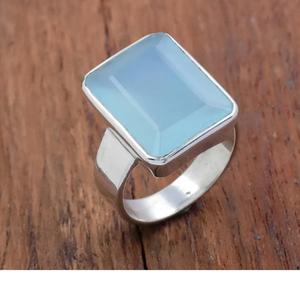 แหวนพลอยคาลซิโดนีสำหรับผู้หญิงแหวนพลอยเหลี่ยมเพชรพลอยทำด้วยมือทำจากเงินสเตอร์ลิง925 - Product Image 1