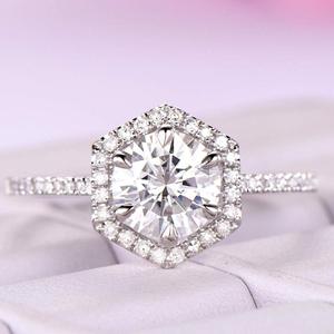 0.90 TCW round Brilliant Cut Halo Moissanite <b>Ring</b> for Women Wedding or Party Gift Anniversary for Her - Product Image 1