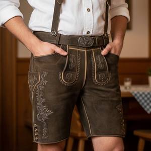 Lederhosen bavarois Oktoberfest en cuir de chèvre marron à motif écossais respirant pour homme, style Wildbock, toutes tailles - Product Image 5