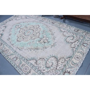 Alfombra Vintage de 5.9x9.8 pies, Alfombra Turca Grande, Alfombra Marroquí Azul Grisácea - Product Image 3