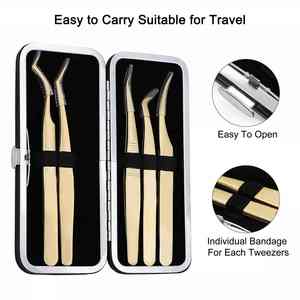 Extensions de cils de volume professionnel ensemble de pinces à épiler extensions de cils personnalisées en acier inoxydable droite incurvée avec bouts pointus - Product Image 6