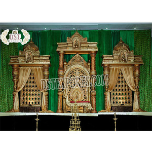 Gran escenario temático dorado de boda malaya, tema de boda musulmán, fábrica de escenario Walima, fabricante de escenario indio tradicional de EE. UU. - Product Image 1