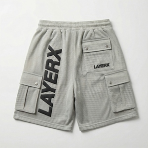 Shorts cargo utilitaires en maille épaisse personnalisés pour femmes, taille haute élastique, spandex/polyester, streetwear, coupe régulière, gym, basketball - Product Image 2