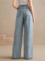 Overall Denim Wanita Model Regular Fit Pinggang Sedang, Desain Stylish Buatan Khusus, Produk Terbaru Grosir Berkualitas Tinggi