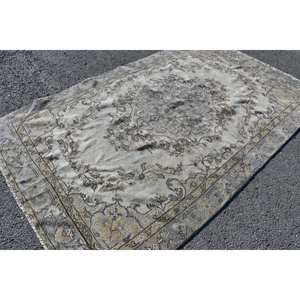 Clásico Beige gris 5,3X8,8 pies Alfombra de lana turca hecha a mano Patchwork sala de estar alfombra respaldo de látex rectángulo pasillo a rayas - Product Image 4