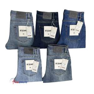 กางเกงยีนลำลองผู้ชายเอวกลางทรงตรงสไตล์ฮาเร็มกางเกงยีนส์สีพื้นซักกลางของเวียดนาม - Product Image 4