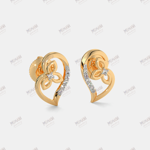 Romantic <b>Heart</b>-Shaped <b>Earrings</b> in <b>Gold</b> with Floral Center and Moissanite Accents Delicate Design for Everyday or Gifting - Product Image 4