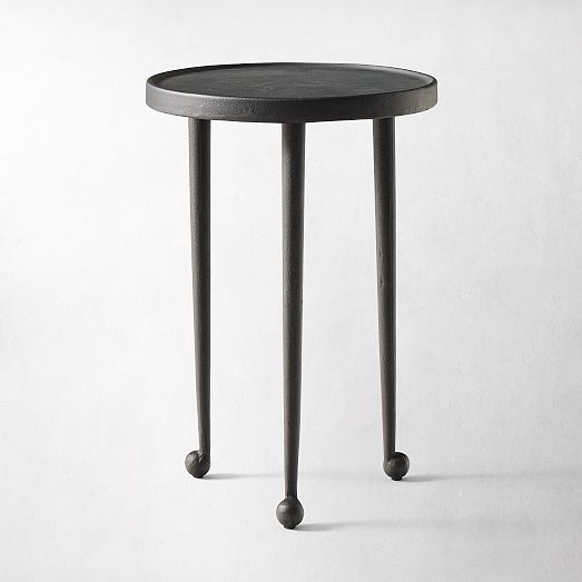 Modern Black Iron Tripod Side Table with Round Top and Ball Feet for Stylish Minimal Homes and Premium Decor Spaces