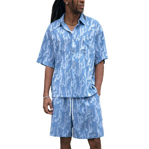 Les fabricants ont personnalisé vos shorts hommes Streetwear veste à empiècements en denim deux pièces ensembles courts en denim - Product Image 1