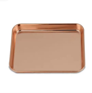 VISHAL HANDICRAFT PVD Gold Iron Rectangular Serving <b>Tray</b> Long Handle for Home Hotel Restaurant Use Customizable Size Shape Uttar - Product Image 1