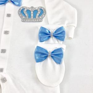 Conjunto de 4 Piezas de Ropa de Bebé para Niño, Moderno y de Lujo, de Manga Larga, Azul, Tejido de Punto, 100% Algodón, Primavera, con Corona, Venta al Por Mayor Personalizada de Alta Calidad - Product Image 6