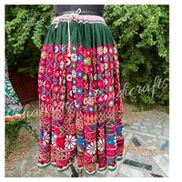 Falda India Vintage Banjara Kuchi Ghagra de algodón bordada a mano en estilo gitano Boho Gujrati único con cintura Natural