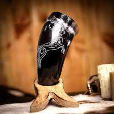 Corne à boire Viking polie artisanat naturel style animal incurvé décoratif à la maison avec support - Product Image 3