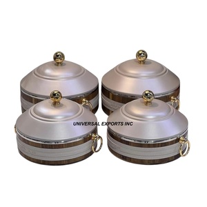 Ensemble de quatre casseroles en métal de forme ronde, faites à la main, dernière collection de chauffe-plats de luxe en métal - Product Image 1