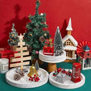 3 Pcs Rustic Wooden Serving <b>Tray</b> Candle Holder Round Wood <b>Butler</b> Decorative <b>Tray</b> Vintage Centerpiece Farmhouse Ottoman <b>Tray</b> - Product Image 5