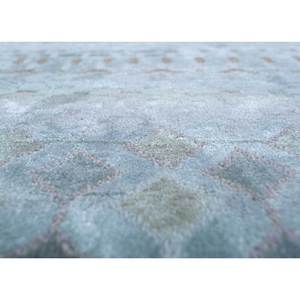 Alfombra Manchaha Azul de Lana y Seda de Bambú Anudada a Mano, 10 mm de Grosor, Patrón Geométrico Abstracto, Rectangular, para el Hogar o el Pasillo, Modelo Les-1315 - Product Image 3