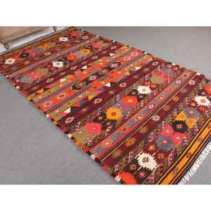 Alfombra Turca Kilim de 5.2x9.9 pies, Alfombra Vintage, Alfombra de Lana con Puntos Rojos - Product Image 1