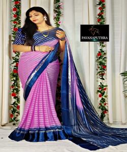 Saree Prêt-à-porter en Coton avec Dentelle et Séquence - Product Image 4