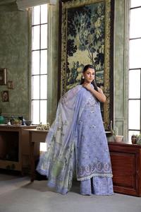 Vente chaude trois pièces robe de pelouse pour femmes belle couleur impression numérique avec broderie fantaisie pour les fêtes - Product Image 5