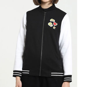 Femmes Long Respirant Denim Mode Dames Crop Top En Cuir Véritable En Peau De Mouton Varsity Veste Poche Décoration - Product Image 1