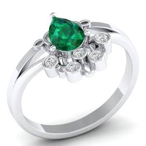 แหวนเพชรทรงลูกแพร์ REYES ดีไซน์ใหม่ น้ำหนัก 0.75 กะรัต ประดับพลอยมรกต ตัวเรือนทองคำแท้ 14K พร้อมใบรับรอง GRA แหวนมอสซาไนต์สำหรับผู้หญิง - Product Image 2