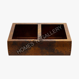 Nouvel égouttoir amovible en cuivre martelé rectangulaire double évier de cuisine évier de ferme évier fait main fabricant grossiste - Product Image 4