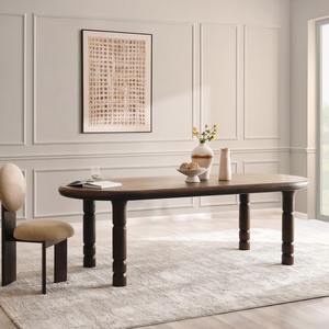 Mesa de comedor de madera de roble macizo de lujo de 8 plazas-Acabado marrón oscuro | Diseño minimalista moderno para uso en villas de hoteles | Opción de tapa de cristal - Product Image 1