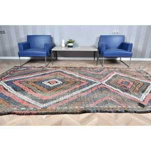 Tapis turc, tapis vintage 5,9x10,6 pieds, tapis en laine patchwork bleu et rouge - Product Image 3