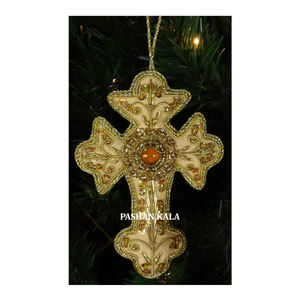 Newest Design Pure Handmade Work <b>Golden</b> Zari Embroidery With Beaded Work <b>Christmas</b> Hanging Ornament for Home Decoration Item - Product Image 1