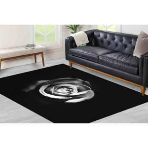 Tapis Rose Noir et Blanc : Tapis à Motifs Floraux, Design Imprimé, Tapis en Chenille - Product Image 1