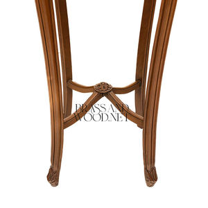 Table d'appoint ronde de luxe en bois avec plateau en marbre naturel et accents floraux sculptés à la main pour une décoration d'angle classique de la maison - Product Image 4