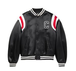 เสื้อกีฬาผ้าซาตินสำหรับผู้ชายเสื้อแจ็กเก็ตทีมเบสบอลผ้าซาตินปักด้วยกำมะหยี่มีลายตัวอักษร - Product Image 1