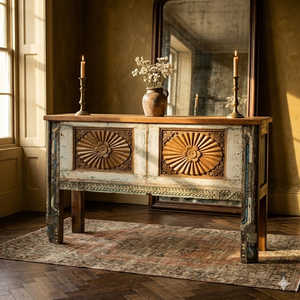 Mesa Consola Tallada a Mano, Mueble de Madera Sólida de Lujo y Elegante para Sala de Estar, Dormitorio, Entrada o Villa, con Espejo - Product Image 2