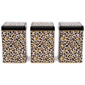 ชุดกล่องดีบุกสี่เหลี่ยมขนาด105x105X160มม. (ชุด3ชิ้น) ลายเสือดาวสีทองดีไซน์ LEO - Product Image 1