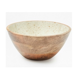 Bols de service profonds en bois de mangue solide Conception d'impression décorative en émail pour ustensiles de cuisine Vaisselle Bols en bois en vrac Prix bon marché - Product Image 6