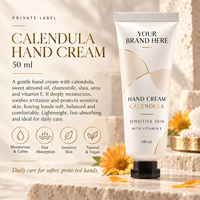Crème pour les mains à la calendula en marque propre 50 ml |   Soins hydratants pour peaux sensibles |   Fabricant OEM Espagne