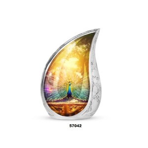 Belle urne adulte de crémation de larme de souvenir en aluminium de thème de paon pour des cendres humaines avec le sac libre de velours - Product Image 1