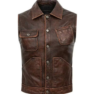 Chaleco de Trabajo Corto para Hombre, Estilo Retro, de Cuero Genuino, Informal, Vintage, Sin Mangas, para Invierno, Talla Grande, Transpirable - Product Image 1