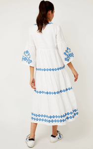 Nouvelle robe longue brodée à la main, manches bouffantes, longueur cheville, col en v, tenue de soirée décontractée - Product Image 6