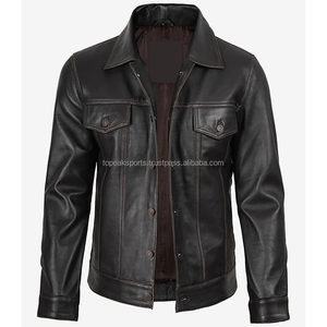 2026 OEM Most Trending Original Dark <b>Brown</b> Cowhide <b>Leather</b> <b>Jacket</b> For Men's Button Pockets High Quality Low MOQ Fashion <b>Jackets</b> - Product Image 4