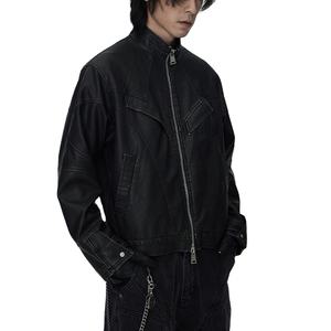 Chaqueta Bomber de Cuero Genuino para Hombre, Diseño Personalizado al por Mayor, Cuello Alto, Logotipo Repujado Vintage, Cierre de Cremallera - Product Image 4